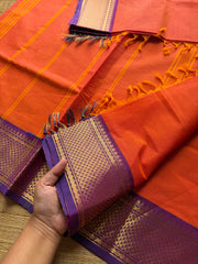 RF475 Orange with contrast purple combination Kanchi cotton saree