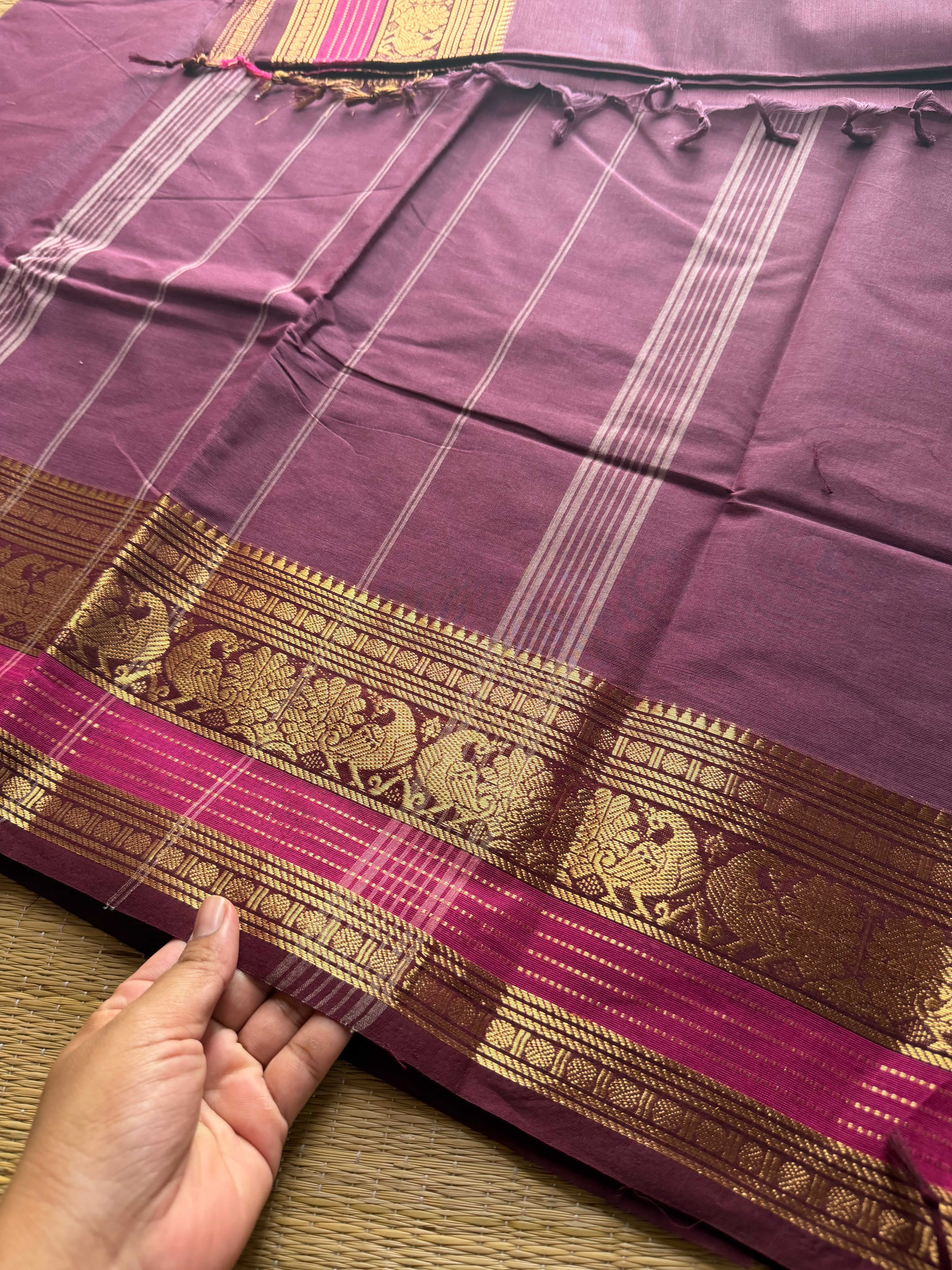 RF339 Dark onion pink shade shade Kanchi cotton saree with silk saree inspired Zari border