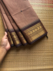 RF1024 Beige with brown shade Kanchi cotton saree with handmade thread buttas