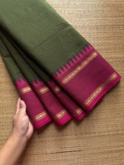 Bottle green with pink combination vintage border Podikattam Kanchi cotton saree