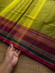 RF803 Green shade thread border Kanchi cotton saree with handmade thread buttas