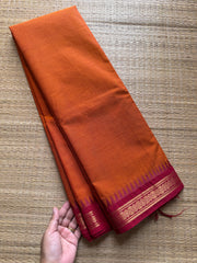 Orange with maroon shade small border Kanchi cotton saree