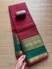Reddish Maroon Shade Kanchi Cotton Saree With Contrast Border