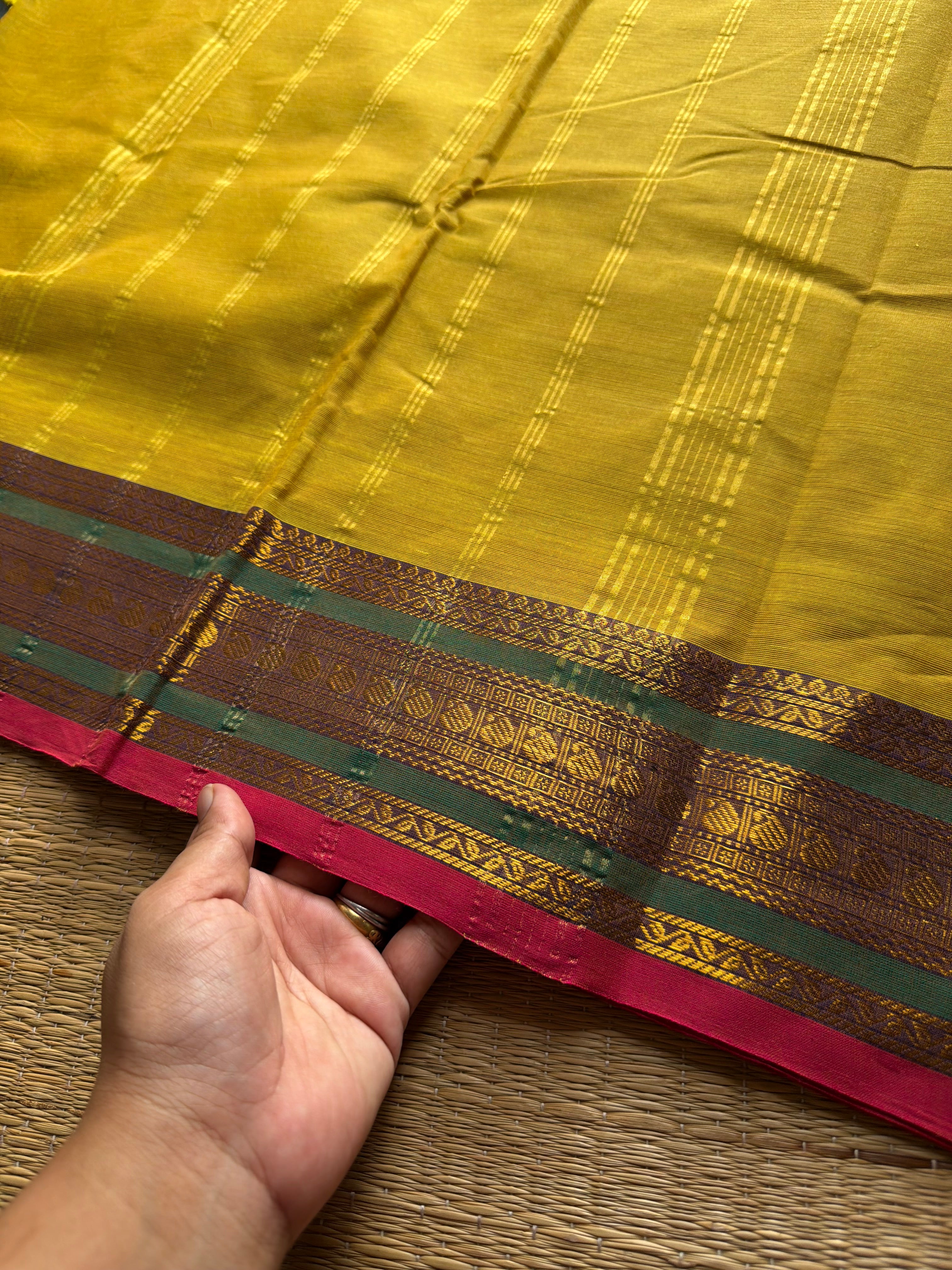 RF694 Lemon yellow ~ Silk Saree Inspired Kanchi Cotton saree