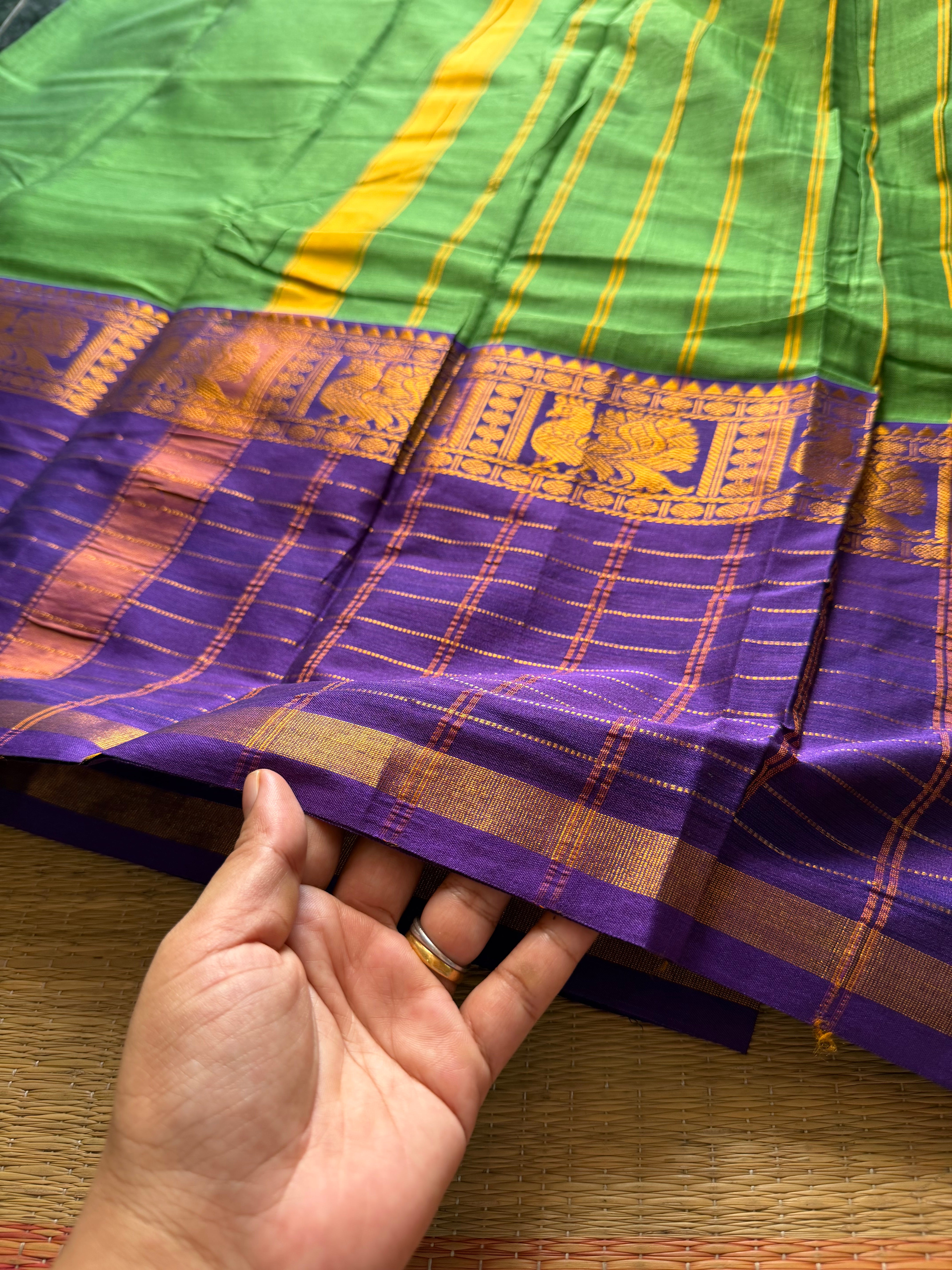 RF614 Green Narayanpet Long Border Saree