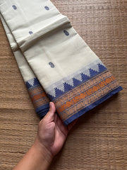 Elegant Thread Border ~ Pastel shade Kanchi Cotton Saree with small Thazhampoo pattern thread border & handmade thread buttas