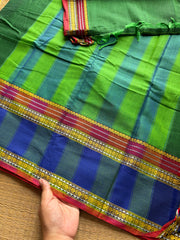 RF488 Dark green with royal blue combination vintage style gap border mercerised Narayanpet cotton saree