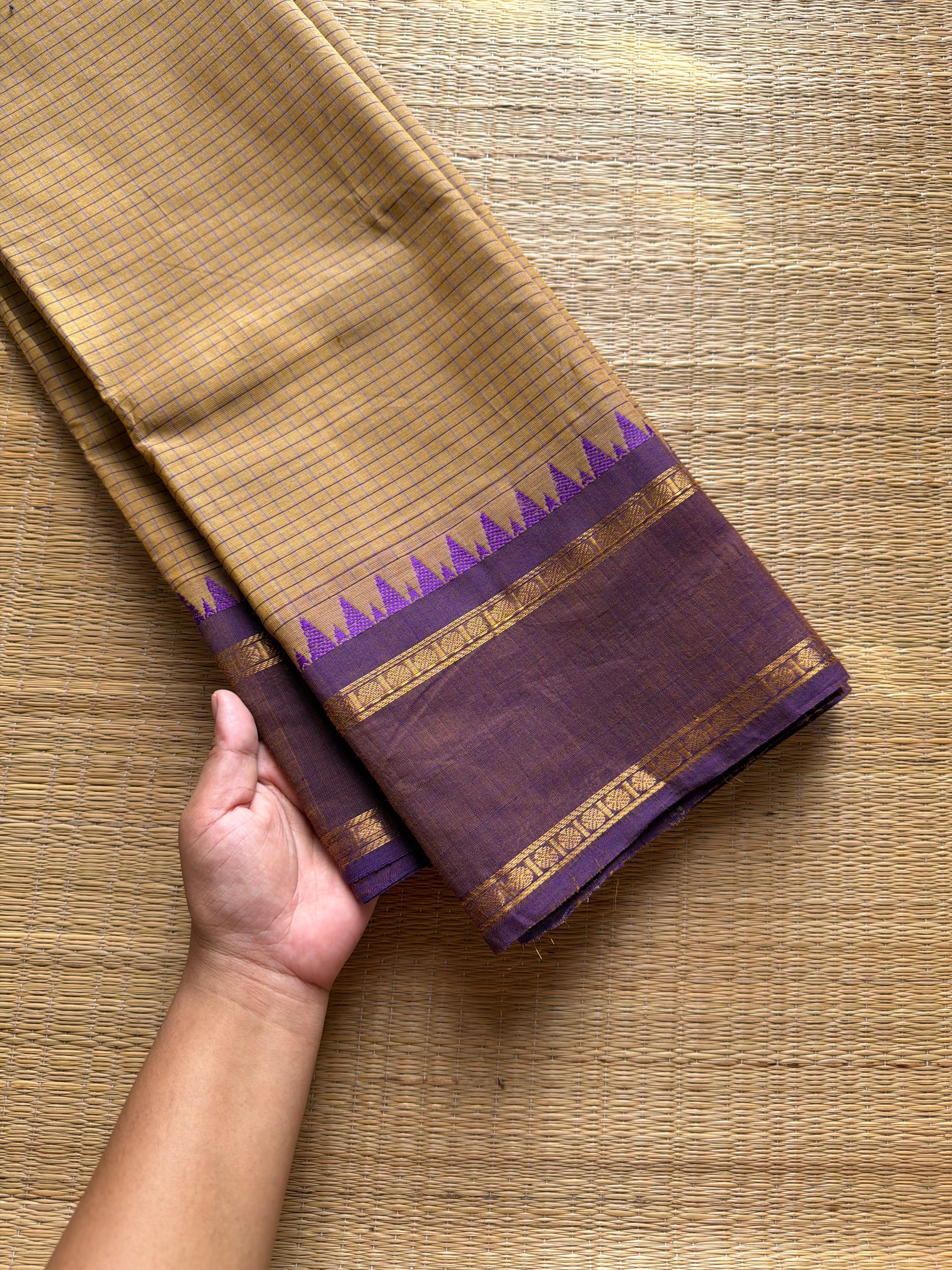RF1056 Beige shade ~ Vintage Kattam Kanchi Cotton Saree