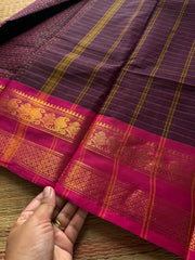 RF807 Lakshadeepam / 1000 Buttas checks / Kattam pattern Kanchi cotton saree :Jamun shade