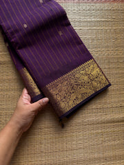 RF1407 Purple ~ Vanasingaram border Kanchi cotton saree with handmade thread buttas
