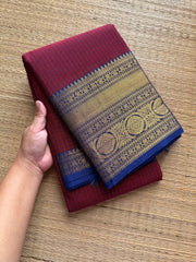 Magenta pink with royal blue combination checks / Kattam pattern Kanchi cotton saree