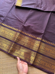 RF202 Brown Rettapet Kanchi cotton saree with premium golden Zari border and Pallu