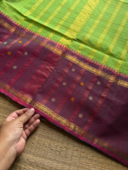 RF1241 Light parrot green ~ Premium Vintage Kattam Kanchi cotton saree