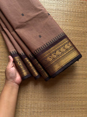 RF1096 Dual tone biscuit shade ~ Kanchi cotton saree with handmade thread buttas