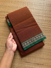 RF559 Dark honey shade Mercerised Narayanpet cotton saree with contrast small border