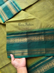 RF51 Unique Shades of green Retta Patta Border Kanchi cotton saree