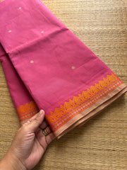 RF217 Lotus pink shade small thread border Kanchi cotton saree with handmade thread buttas
