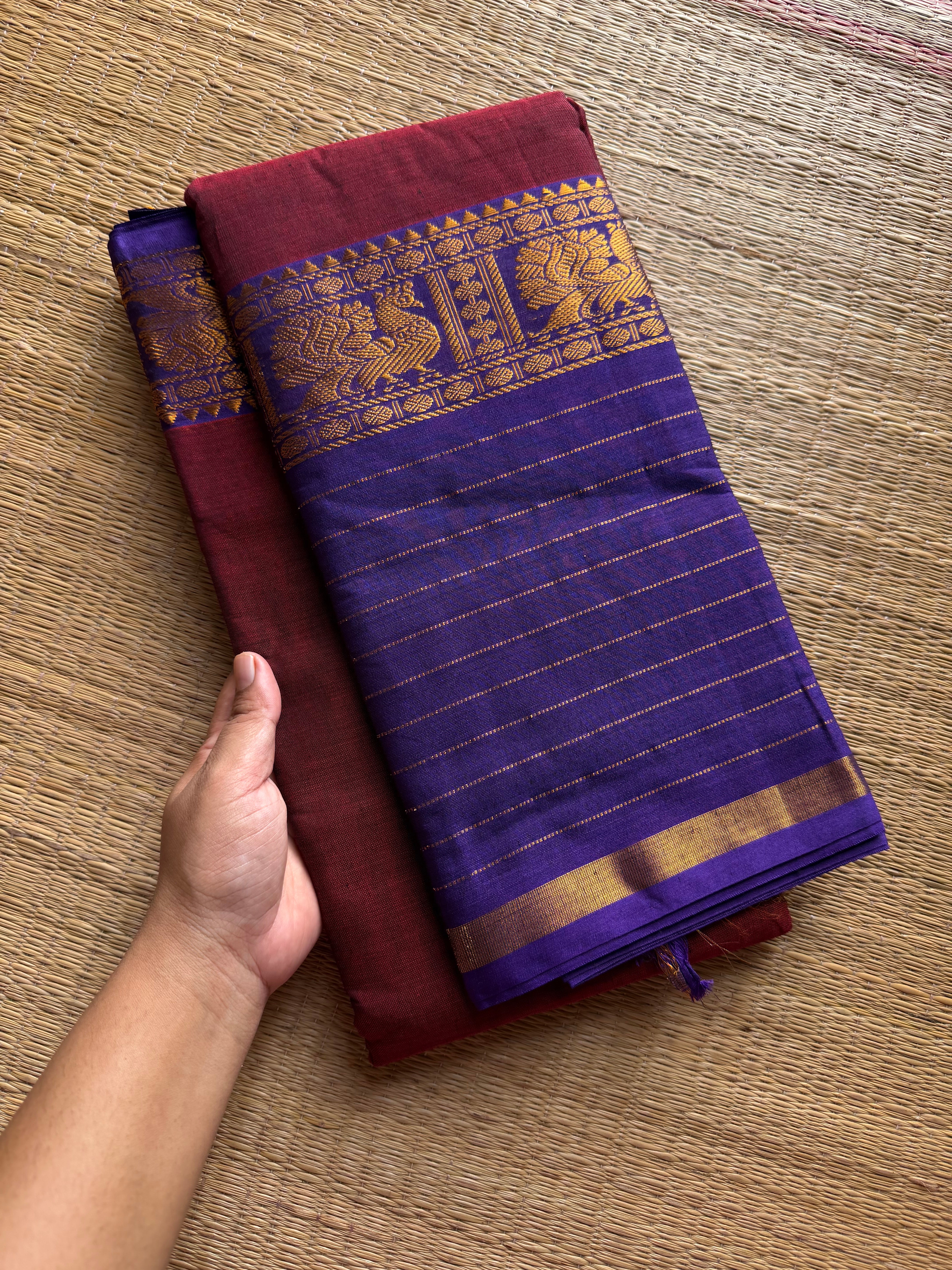 RF1316 Big / long border Mercerised Narayanpet cotton saree