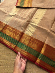 RF428 Beige shade Kanchi cotton saree with contrast Annam pattern border