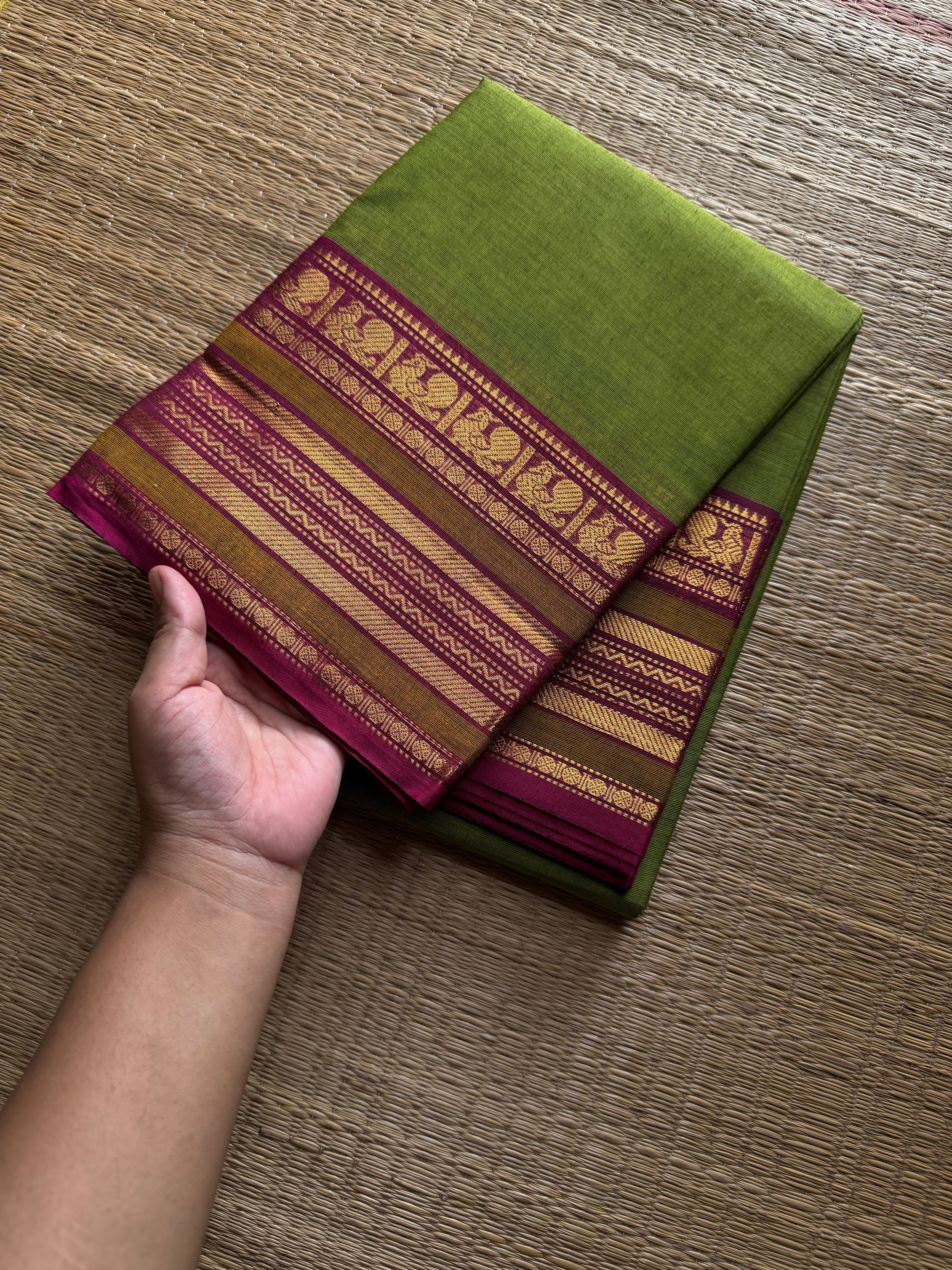 RF1298 Dual tone parrot green shade Kanchi Cotton Saree ~ Silk Saree Inspired