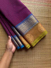 RF1187 Kattam edition ~ Dual tone Purple shade checks pattern Kanchi cotton saree