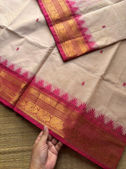 RF404 Half white with pink combination Kanchi Cotton saree with hand made thread buttas