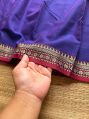 RF869 Blue and purple mixed dual tone shade Mercerised Narayanpet cotton saree with small thread border