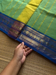 RF1028 Apple green with royal blue combination Kanchi cotton saree
