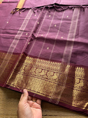 RF241 Dual tone grape shade with brown combination Kanchi cotton saree with handmade thread buttas