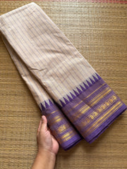 RF289 Half white with pastel purple combination Kanchi cotton saree with stripped pattern