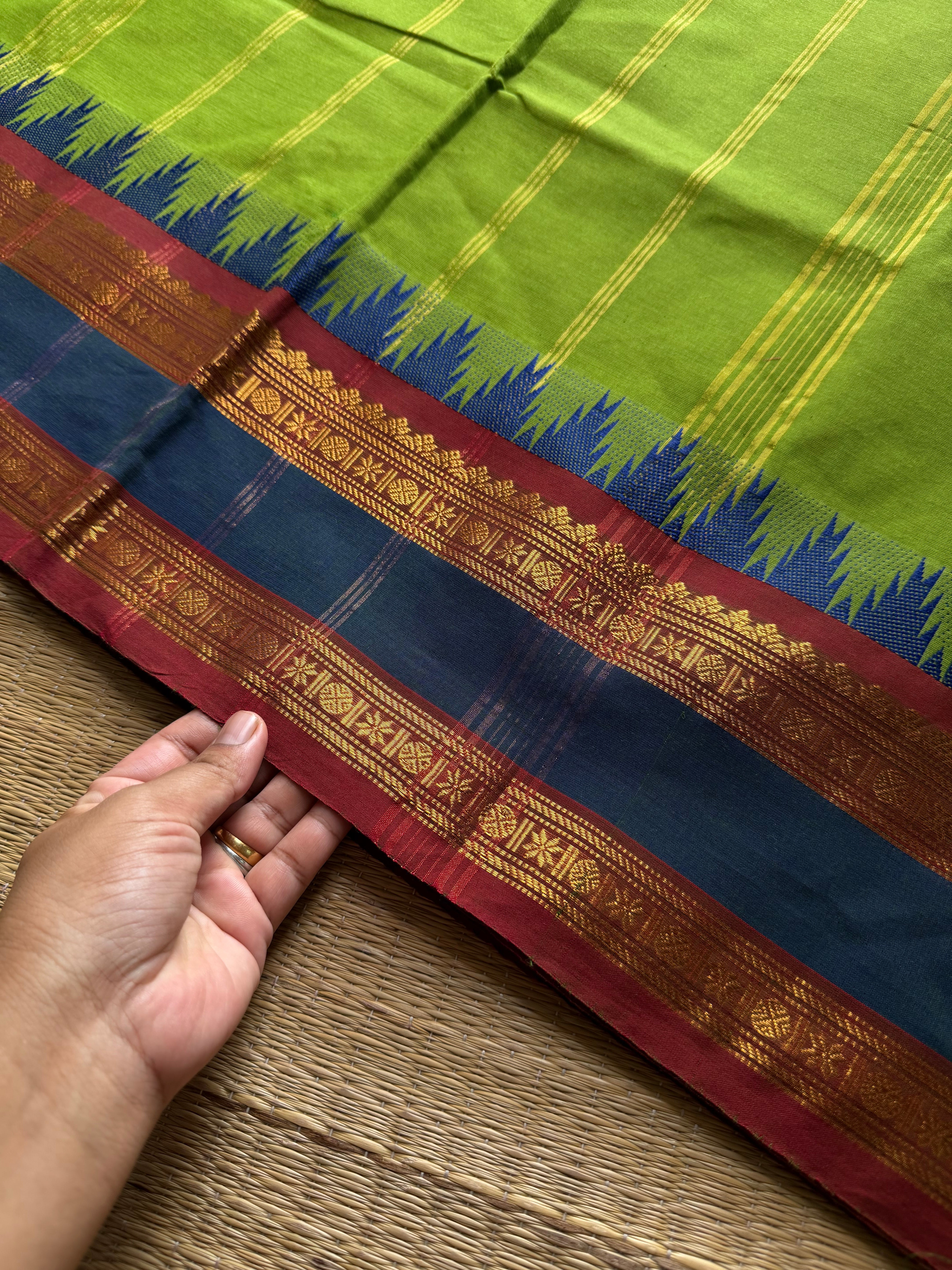 RF1263 Green Thazhampoo border Kanchi cotton saree ~ Silk saree inspired