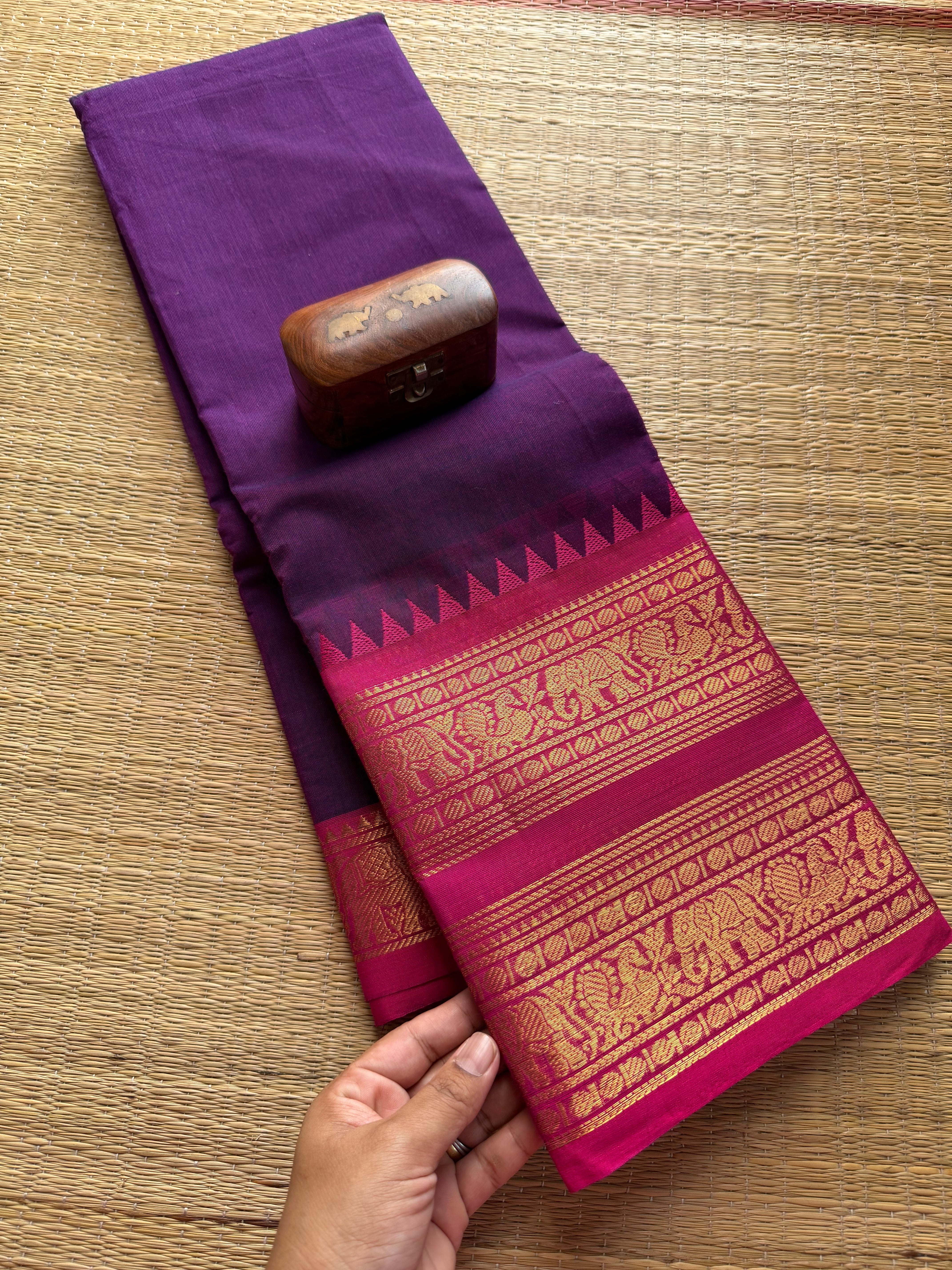 RF34 Purple With Pink Retta Patta Border Kanchi Cotton Saree