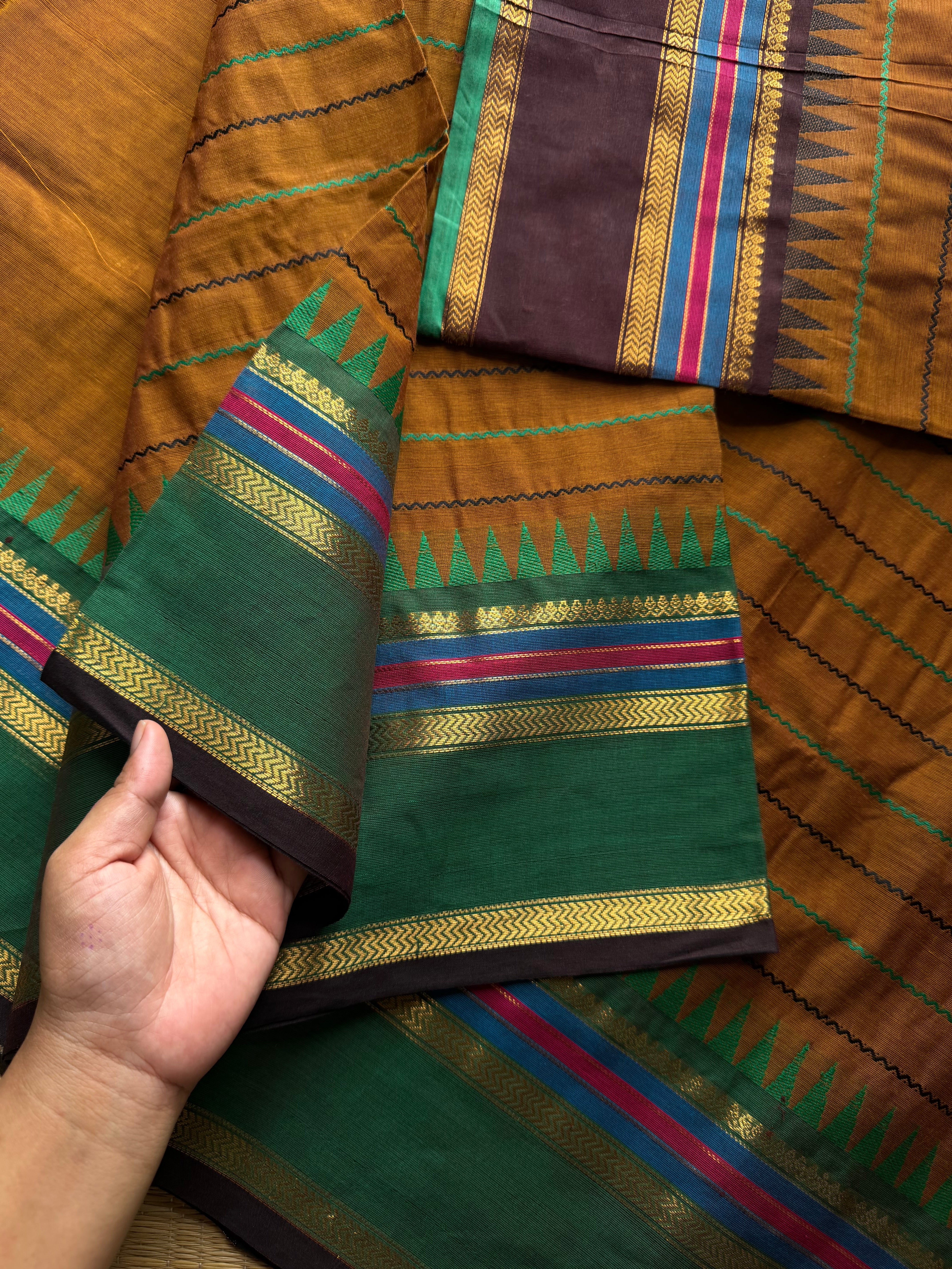 RF825 Velthari Pattern Kanchi Cotton Saree ~ Honey Shade
