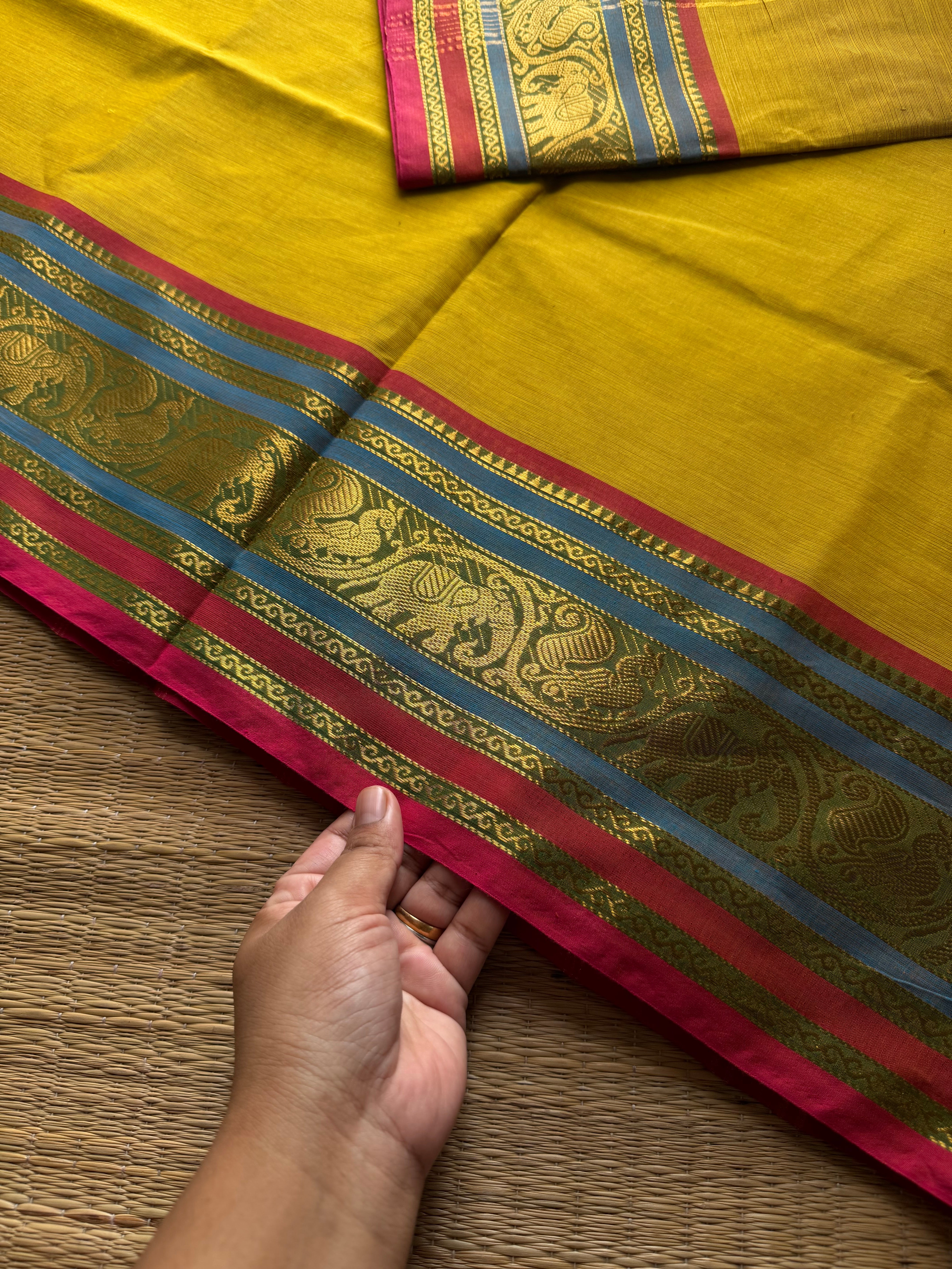 Rf1262 Yellow Kanchi cotton saree ~ Silk saree inspired