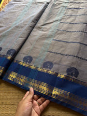 RF826 Velthari Pattern Kanchi Cotton Saree ~ Dual tone greyish ice blue