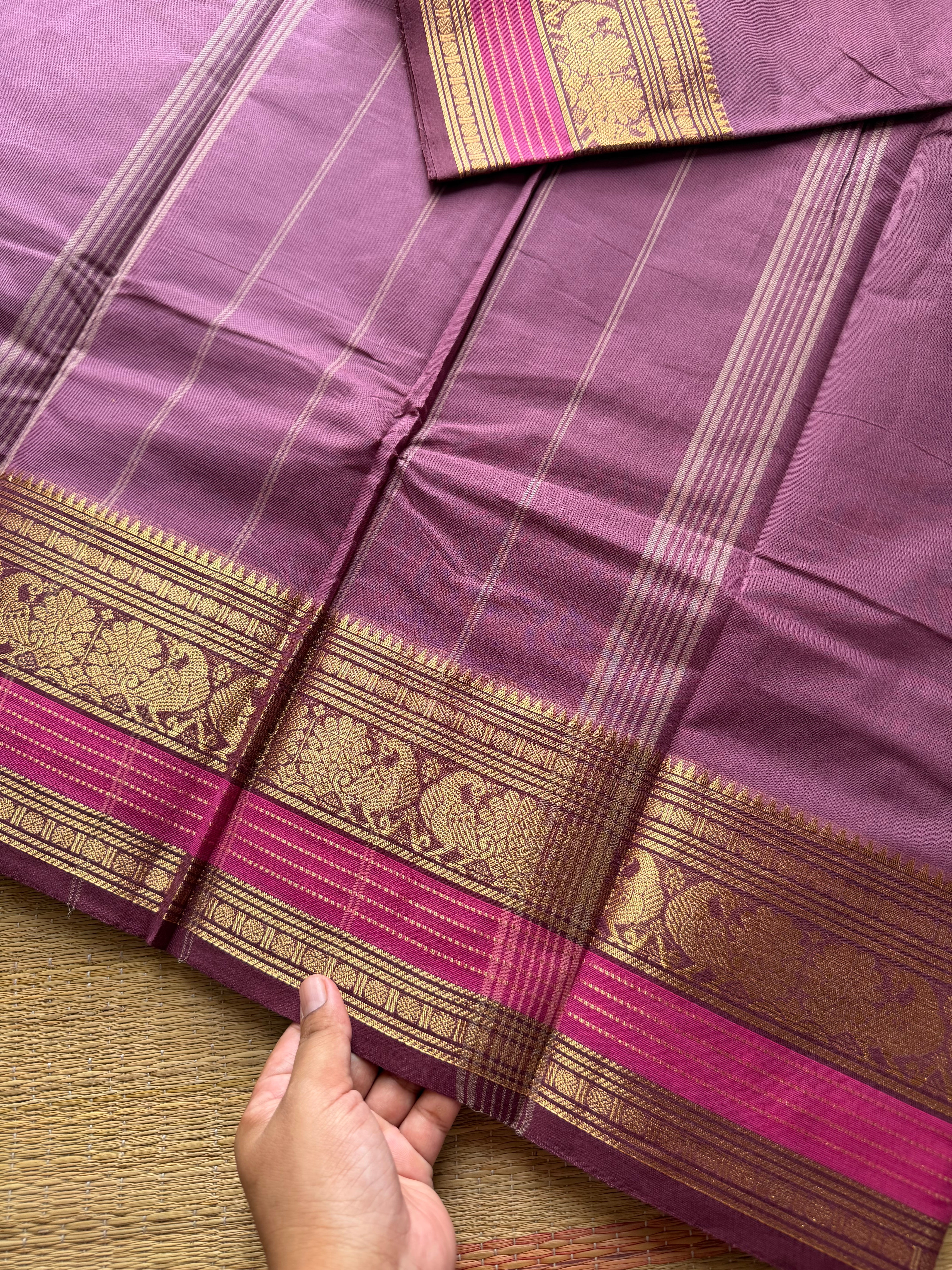 RF401 Onion pink shade Kanchi cotton saree with silk saree inspired Zari border