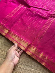 RF1046 Monotone Rani Pink Premium Kanchi Cotton Saree with Vairaoosi pattern and handmade golden Zari Buttas