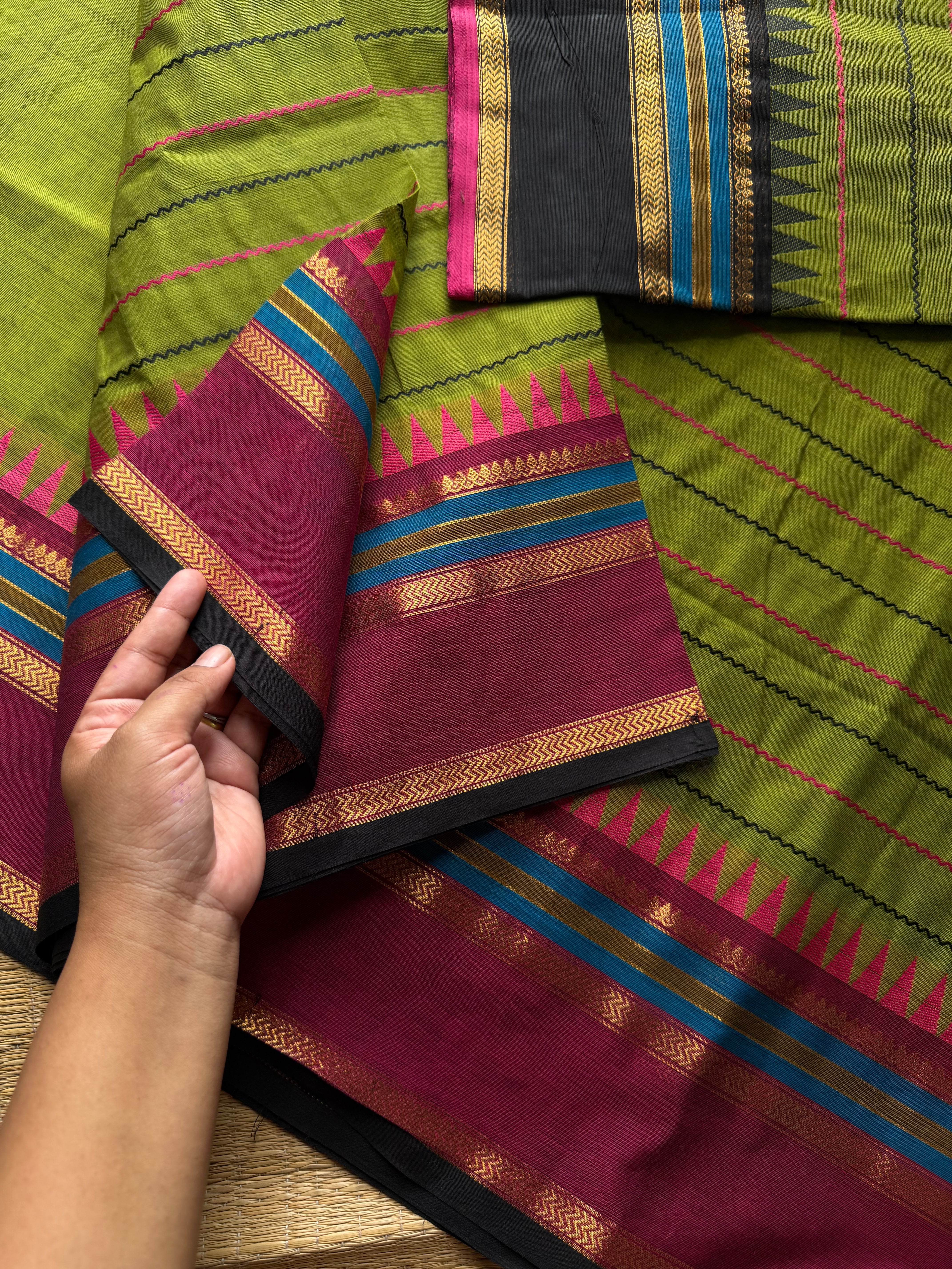 RF824 Velthari Pattern Kanchi Cotton Saree ~ Green
