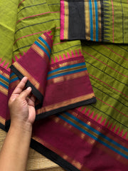 RF824 Velthari Pattern Kanchi Cotton Saree ~ Green