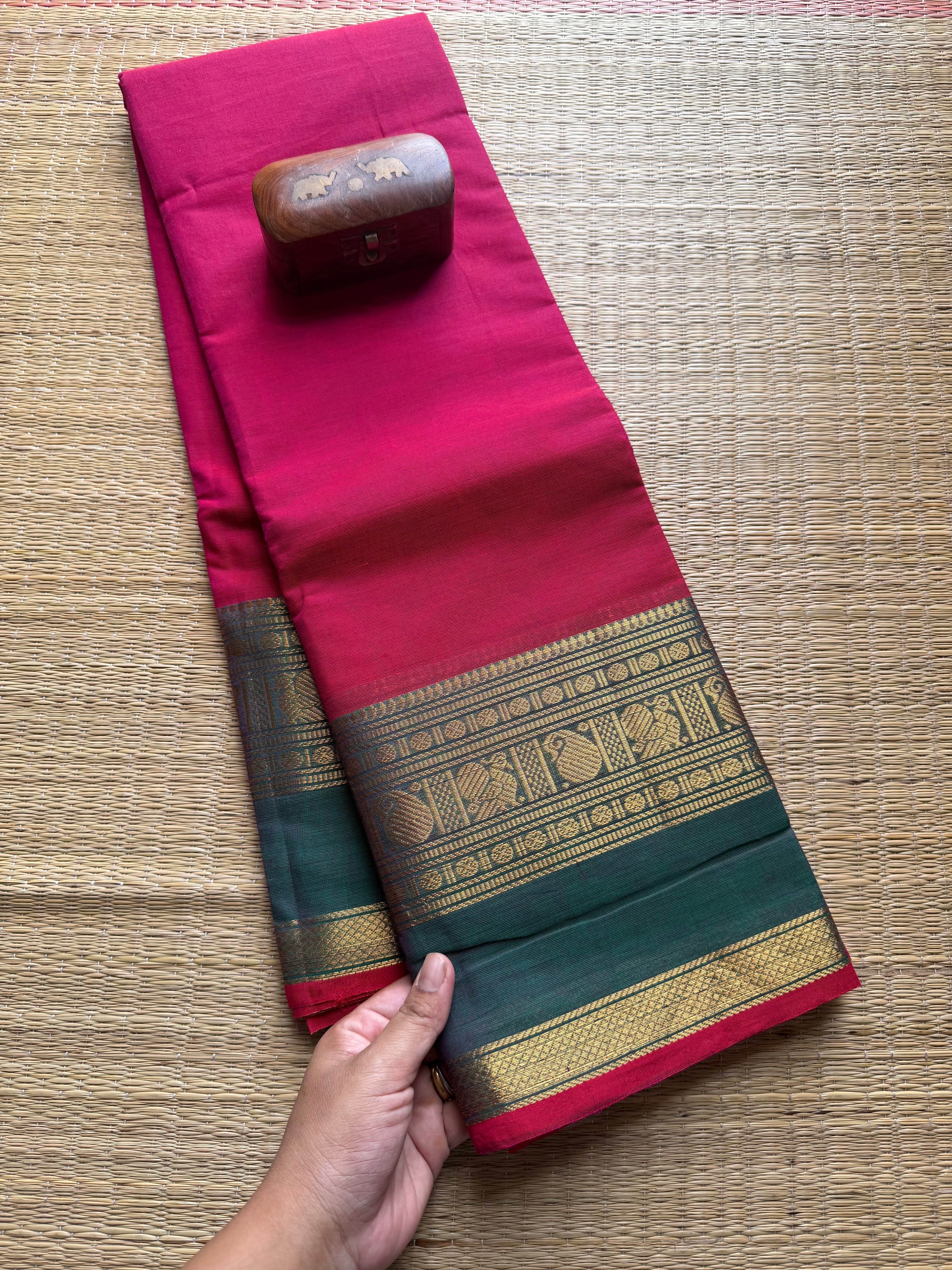 Magenta Pink Kanchi Cotton Saree With Contrast Border