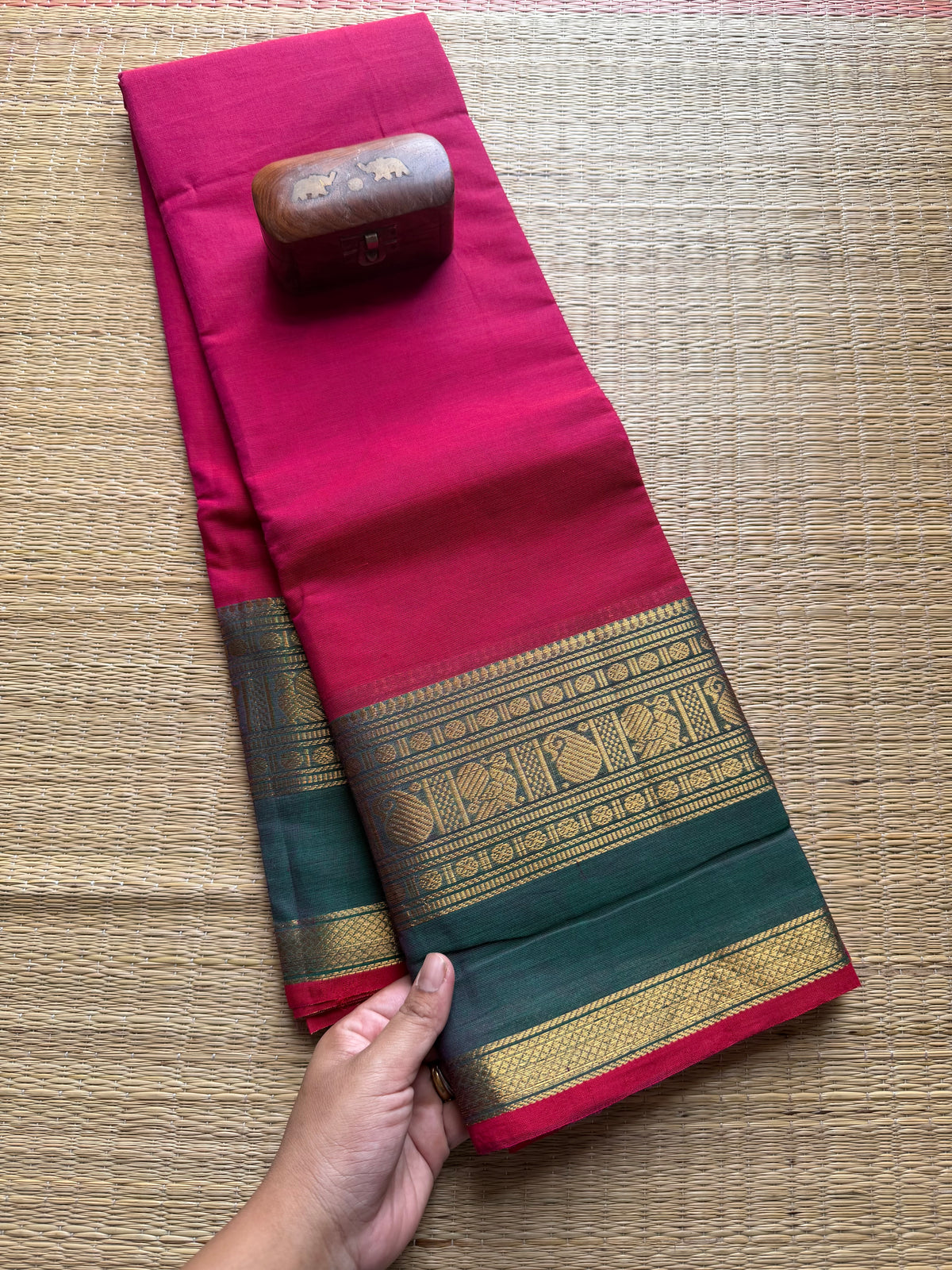 Magenta Pink Kanchi Cotton Saree With Contrast Border