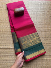 Magenta Pink Kanchi Cotton Saree With Contrast Border