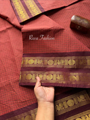 RF72 Rust Orange Shade vintage Checks / Kattam Kanchi Cotton Saree