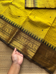 RF985 Yellow Kattam Kanchi cotton saree with handmade thread buttas