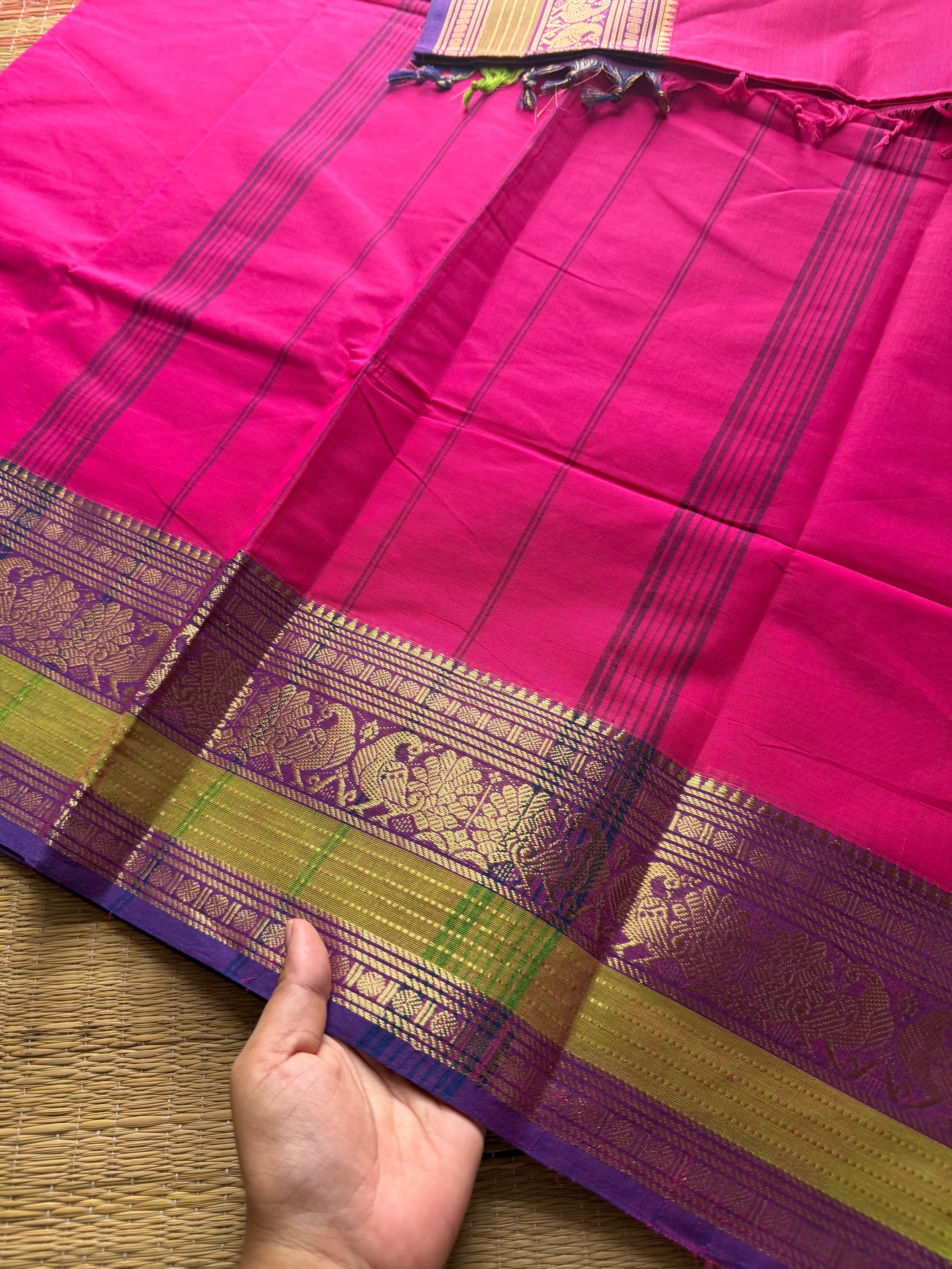 RF338 Pink shade Kanchi cotton saree with silk saree inspired Zari border