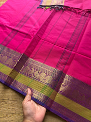 RF338 Pink shade Kanchi cotton saree with silk saree inspired Zari border