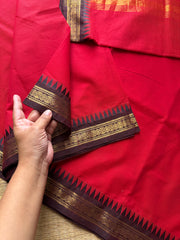 RF1000 Chilli red with brown ~ Small border Kanchi cotton saree