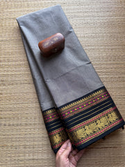 Grey With Black Unique Border Kanchi Cotton Saree