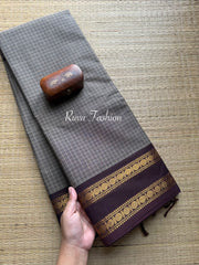 Grey With Brown Checks / Kattam Kanchi Cotton Saree