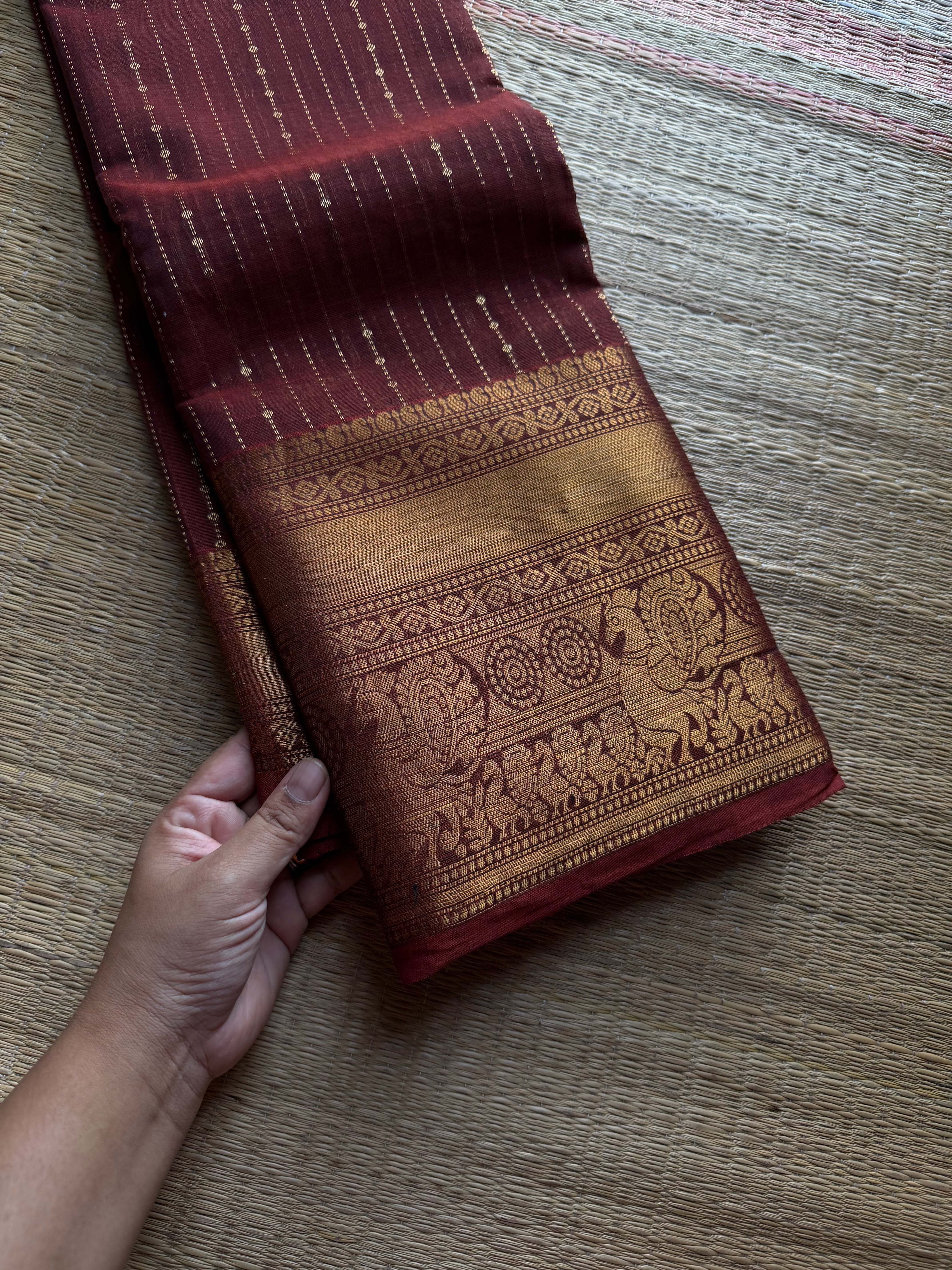 RF1382 Premium Rich Pallu Kanchi Cotton Saree ~ Dual tone Arakku shade